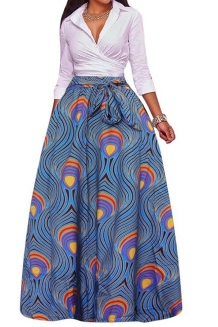 African tribal pleated high waisted plus size skirt