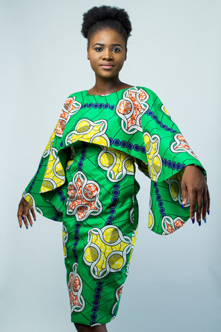 Afro Cubana African print shoulder flow dress