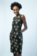 Benin Afrocentric black wax print classic dress