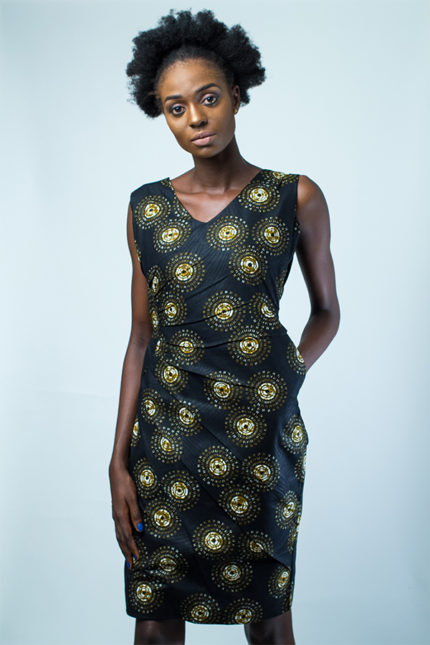 Benin Afrocentric Wax Print Classic Midi Dress