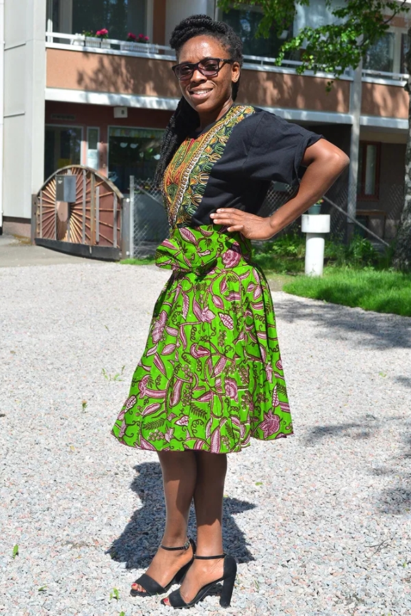 Green African print midi skirts