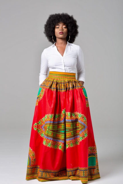High waist African Ankara print plus size maxi skirt