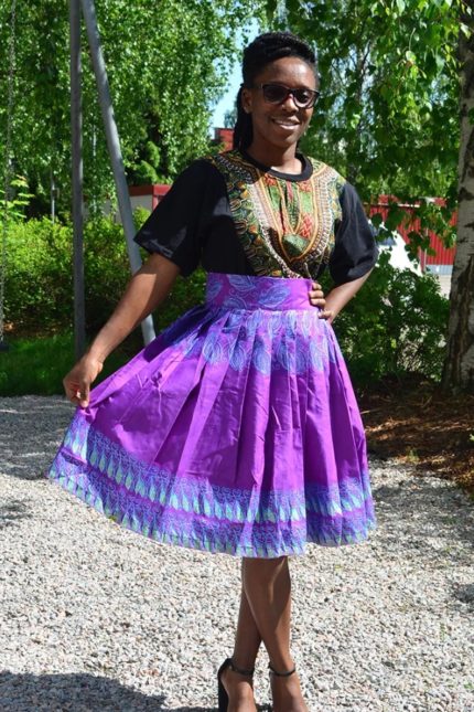 Pleated African Wax Print Midi Skirt