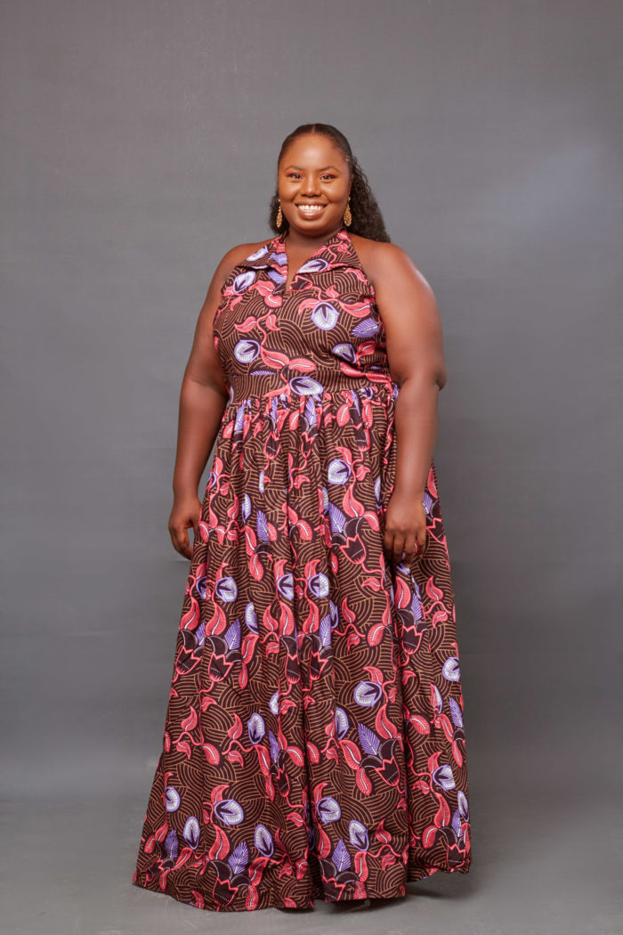 Sleeveless Halter-Neck African Ankara Print Maxi Dress