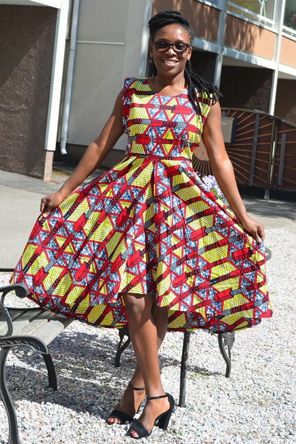 Traditional African Wax Print Midi Dress