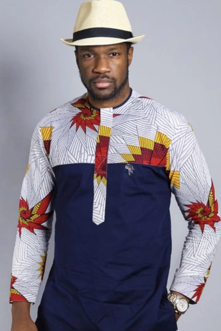 Afro chic Ankara mix men long sleeve shirt
