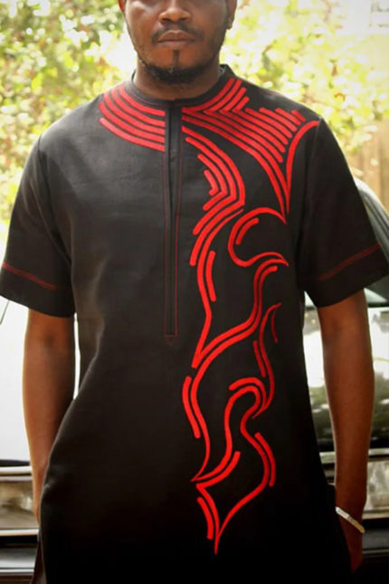 Black embroidery Traditional Nigerian Men dress