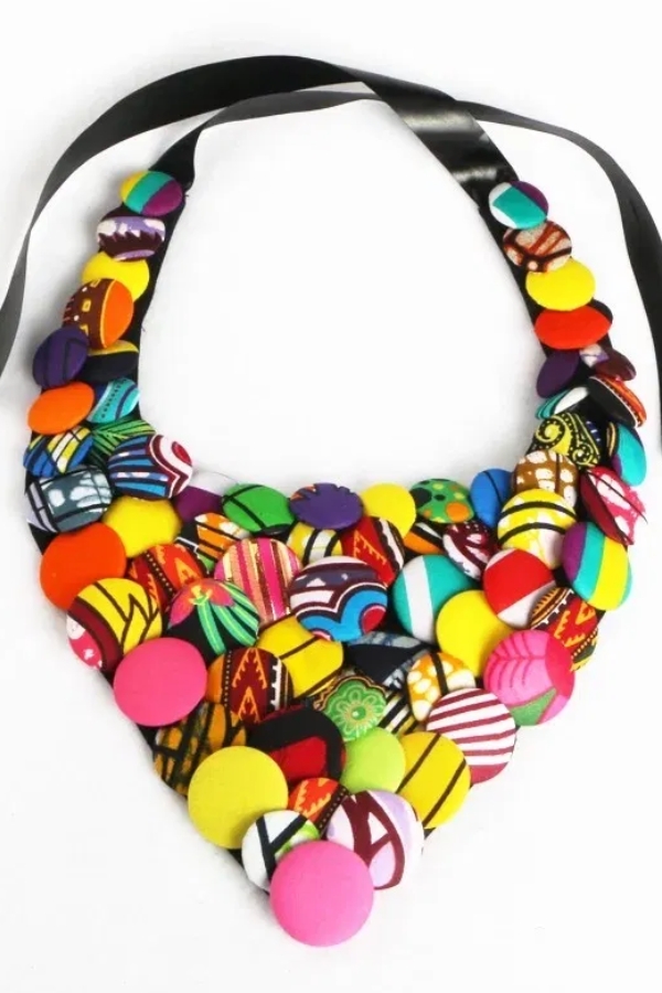 Ankara print V shape botton necklace