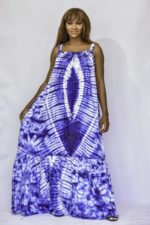 Amber Blue Tie-Dye Adire Silk Batik Gown