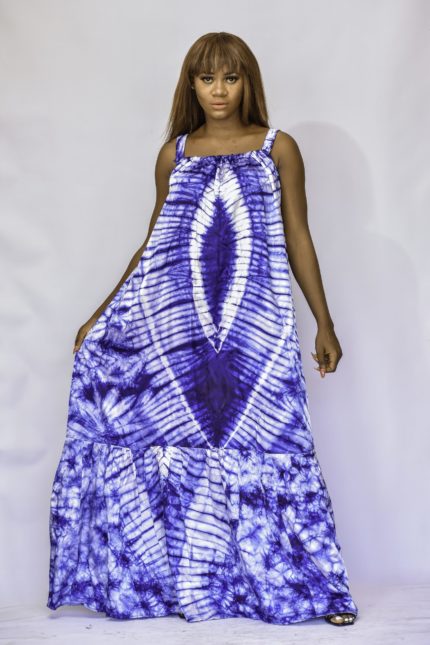 Amber Blue Adire silk batik gown