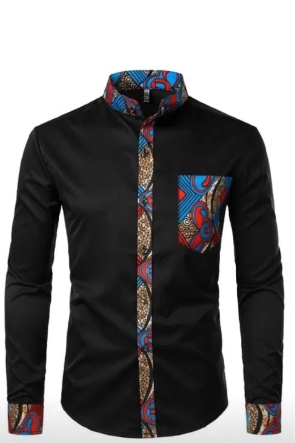 African print bishop collar shirt