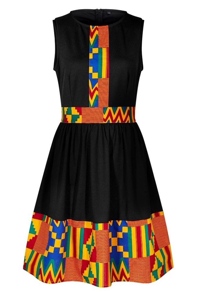 African mixed print juliet dress