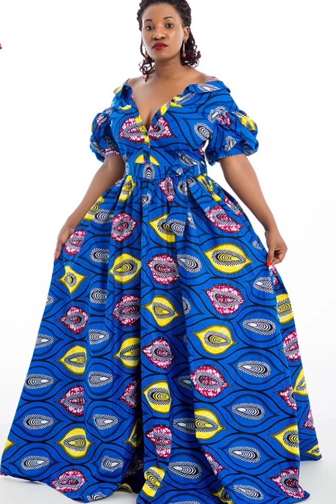 Andrea Off-Shoulder African Wax Print Maxi Dress