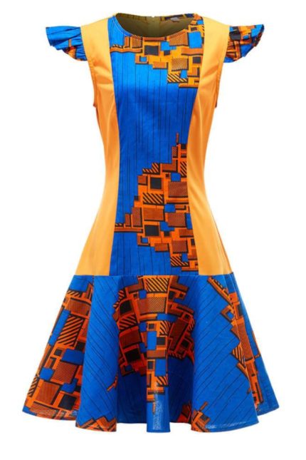 Lauren Jewel Neckline African Ankara Print Dress