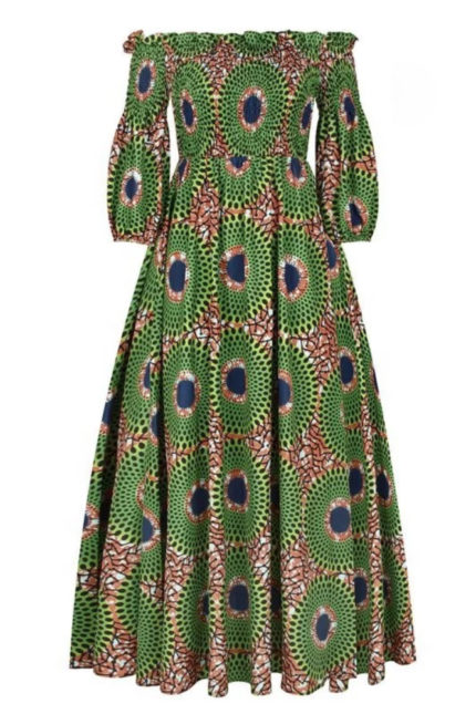 Aisha Pleated Ankara print maxi dress