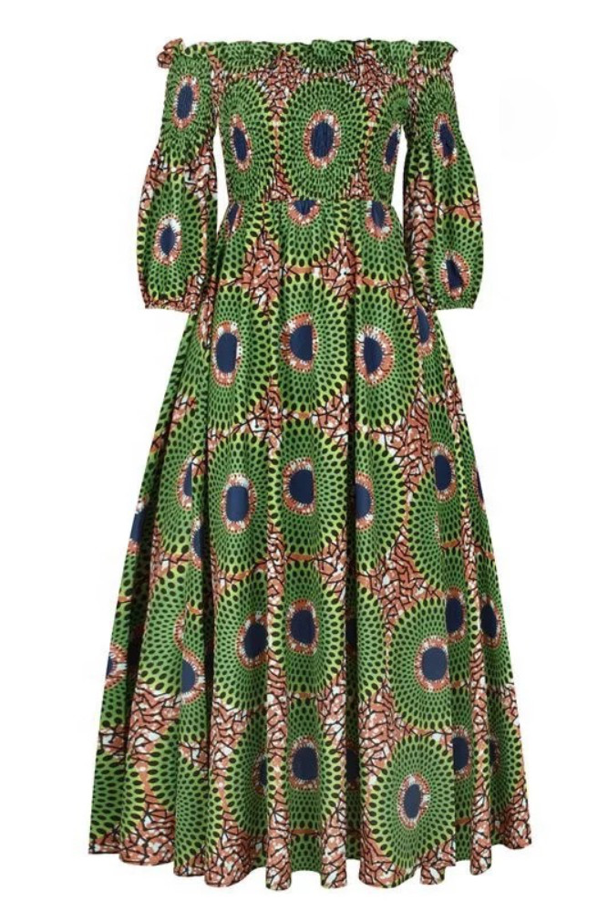 Aisha Pleated Ankara print maxi dress